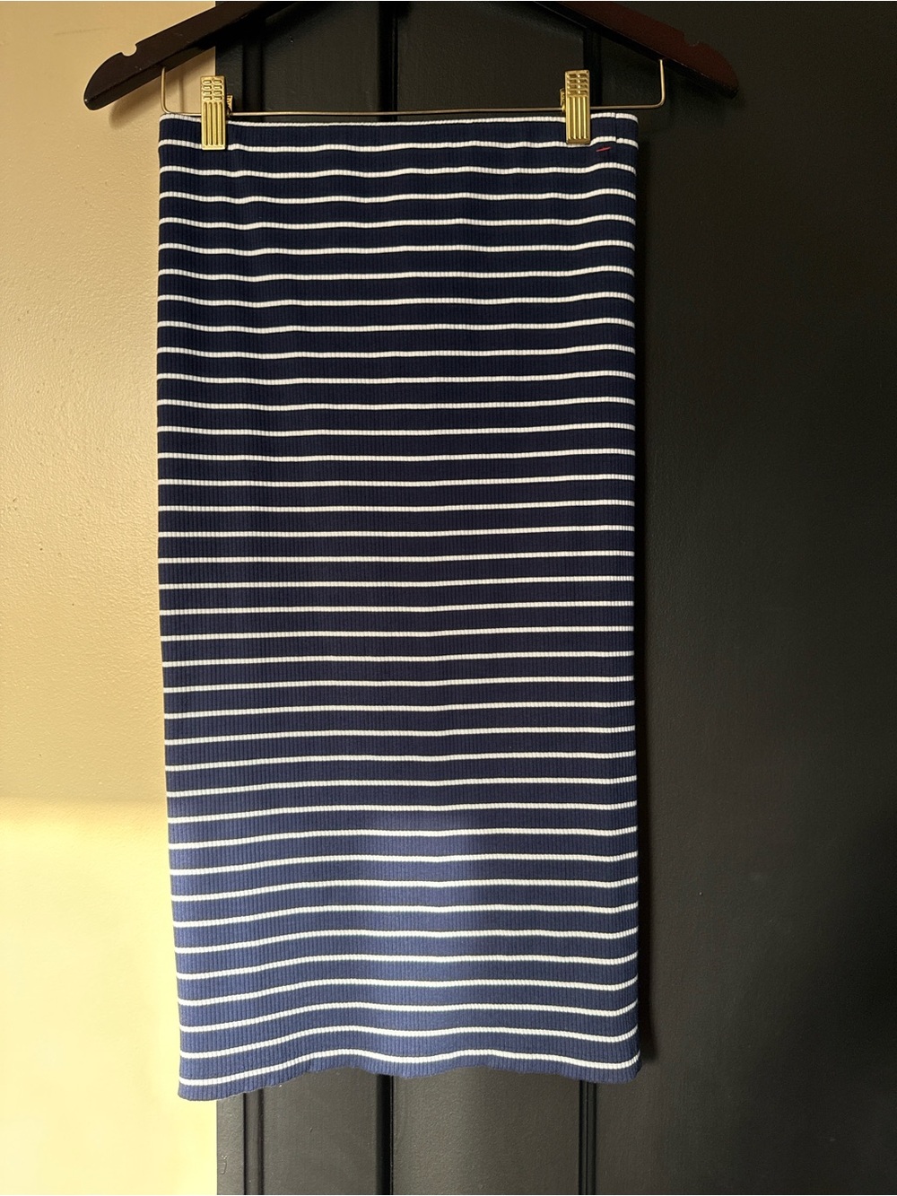 Ralph Lauren Navy & White Striped Ribbed Pencil Skirt